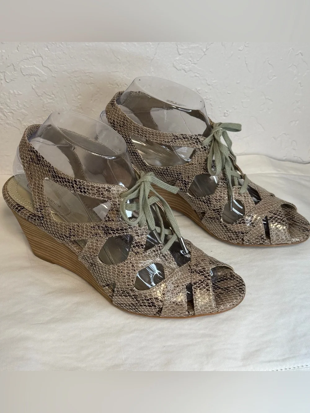 Giani Bernini Taupe Snake-Print Lace-Up Wedge Sandals
